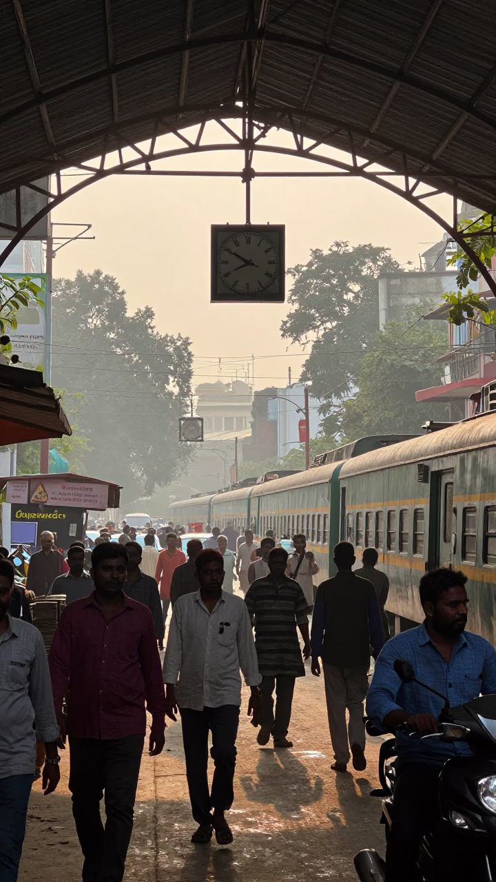 Delhi Street Scene at As First Light Reaches The Scene in in Delhi, India