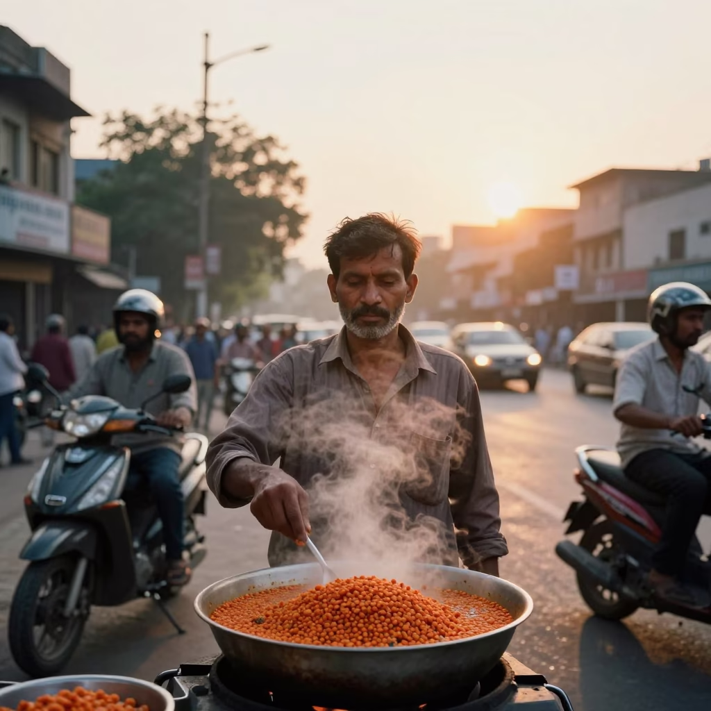 Delhi Vendor Portrait at Golden Hour in in Delhi, India