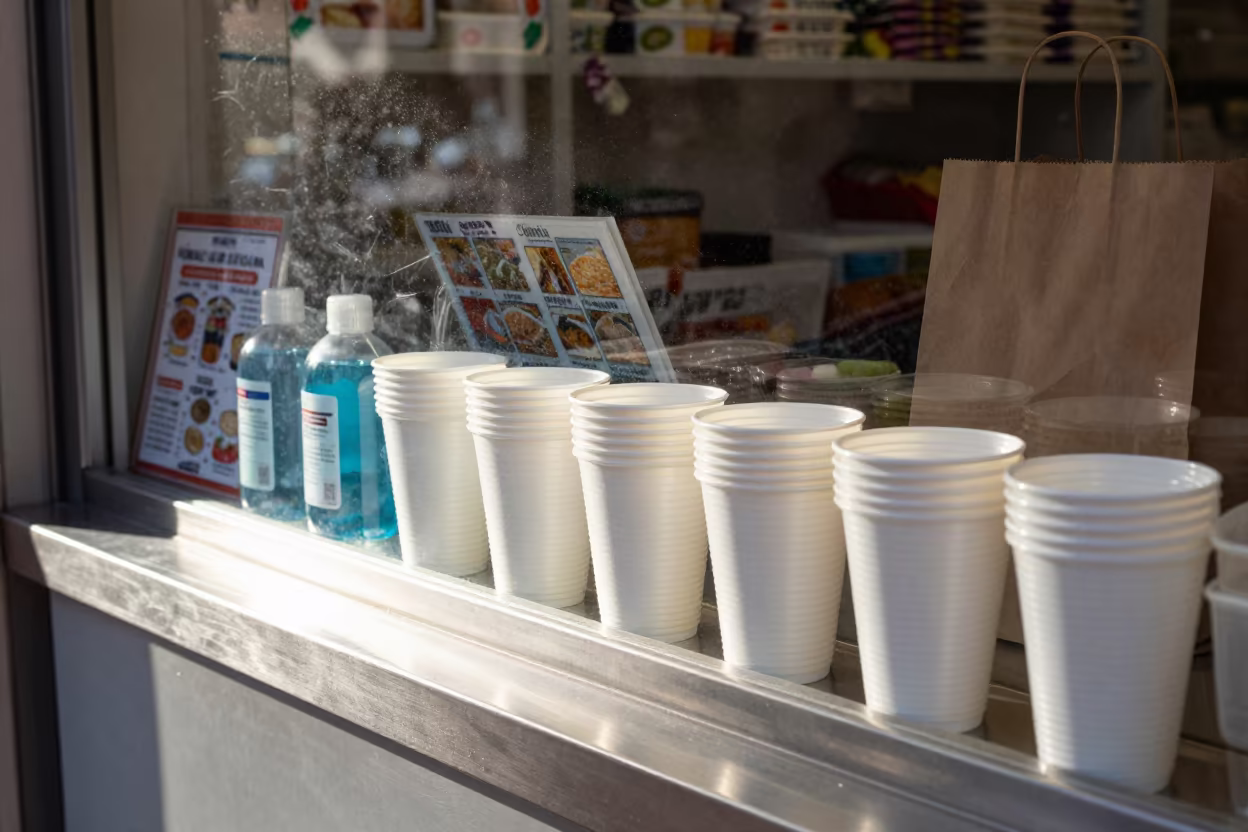 Deli Order Cup on Grocery Counter in Izmir in inside a storefront prepared for opening near Izmir