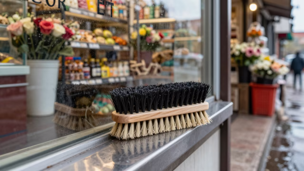 Deli Rail Brush Before Opening in Sialkot Store in inside a storefront prepared for opening in Sialkot