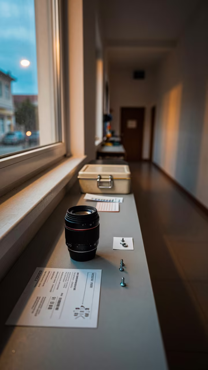 Demo Lens Screw Tin on Store Counter in inside a fitting room corridor near Pecs