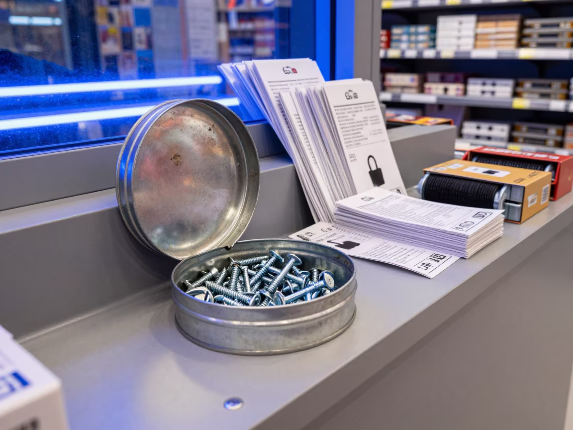 Demo Lens Tin on Gdansk Store Counter in inside a bright retail aisle in Gdansk