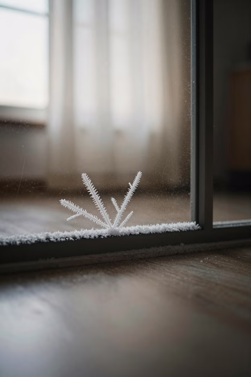 Dendritic Frost Crystals on Glass Rim in on salt crystals along a pan rim near Florence