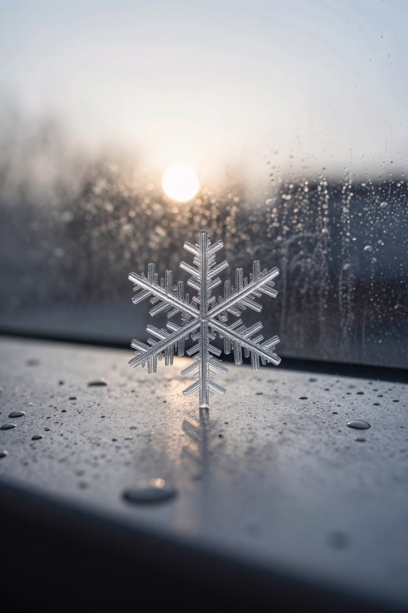 Dendritic Snowflake on Rain Beaded Metal in across a rain-beaded metal surface in Windhoek