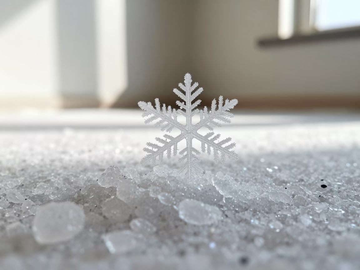 Dendritic Snowflake on Salt Crystals in Astana in on salt crystals along a pan rim near Astana
