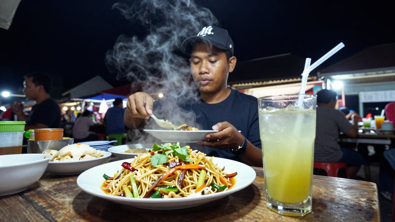 Denpasar Food Scene at The Deepest Night Sky Light in in Denpasar, Indonesia