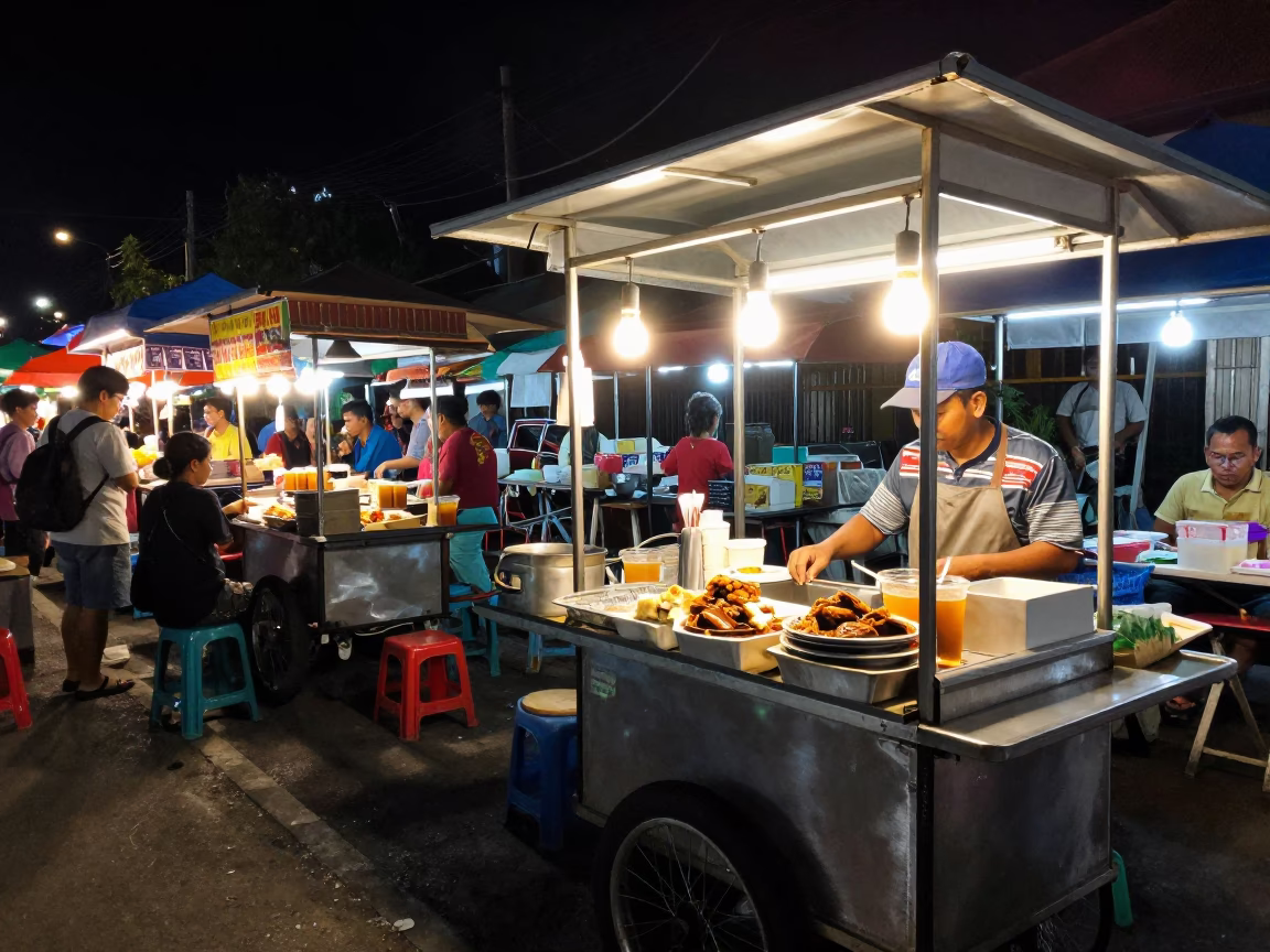 Denpasar Food Stall at Deep In The Night Light in in Denpasar, Indonesia