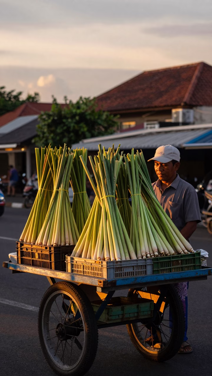 Denpasar Fruit Crates at Sunset Light in in Denpasar, Indonesia