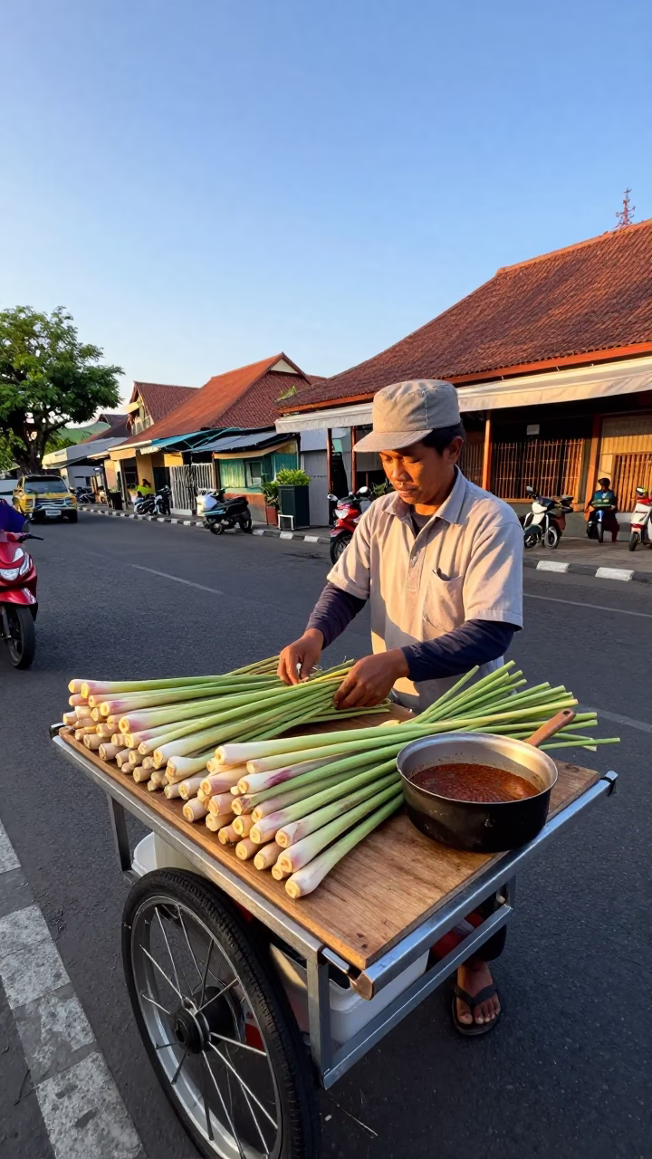 Denpasar Indonesia Late Afternoon Street Scene with Lemongrass and Saucepan in in Denpasar, Indonesia