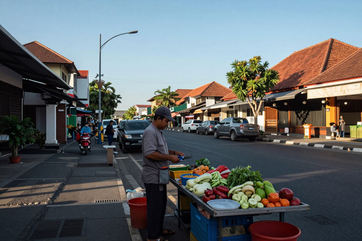 Denpasar Indonesia Street Scene with Garden Shears in Late Afternoon Light in in Denpasar, Indonesia