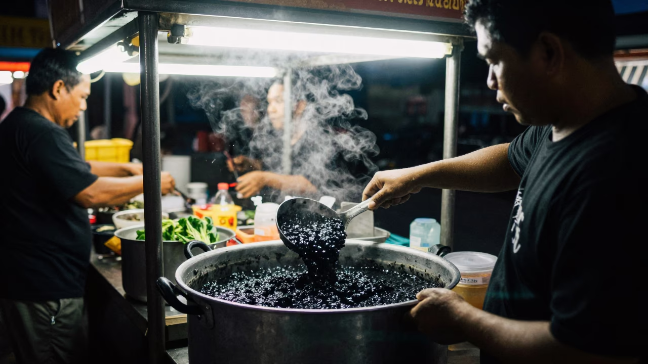 Denpasar Ketan Hitam at Deep In The Night Light in in Denpasar, Indonesia