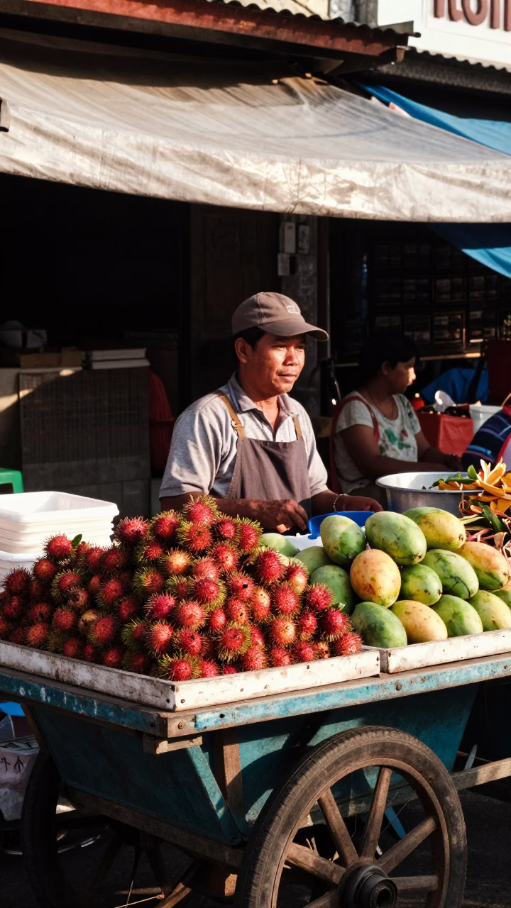 Denpasar Market Scene at The Early Afternoon Light in in Denpasar, Indonesia