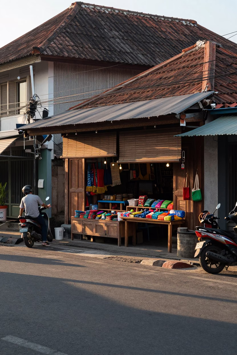 Denpasar Morning Scene at As First Light Reaches The Scene in in Denpasar, Indonesia