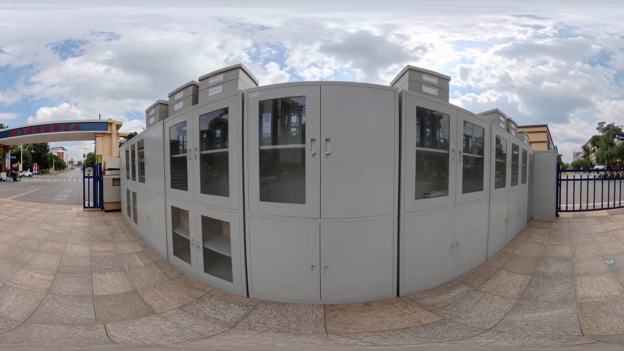 Dented File Cabinets at Kunming School Gate in at a crosswalk by a school gate in Kunming