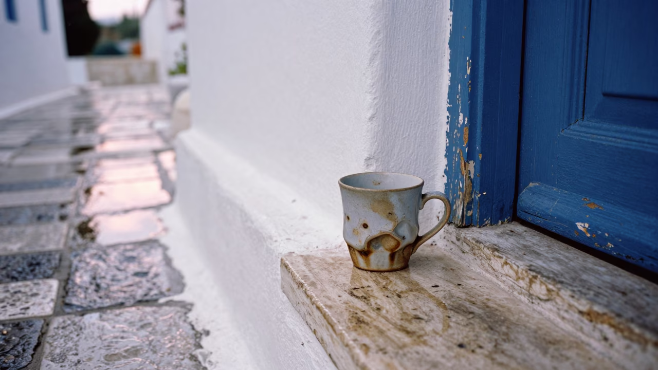 Dented Mug in Athens in in Athens, Greece
