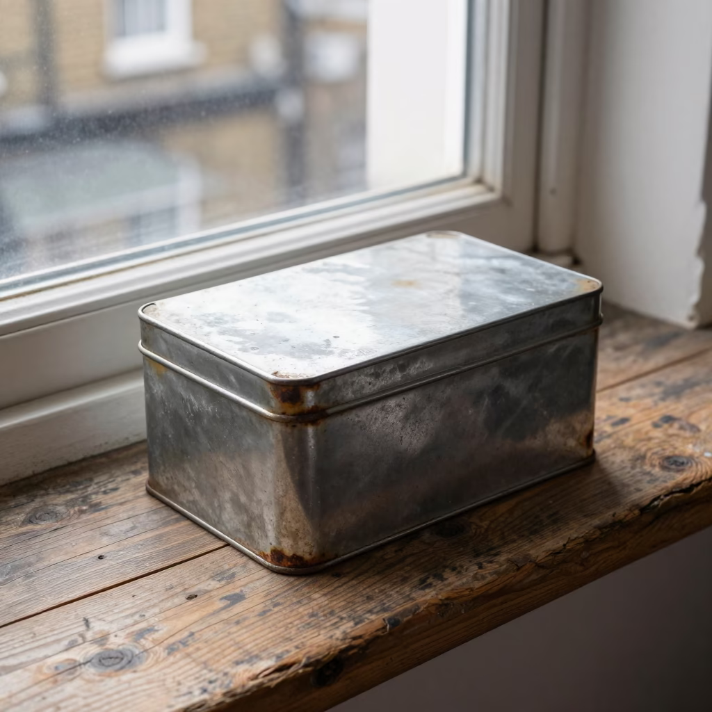 Dented Tin Box in London in in London, United Kingdom
