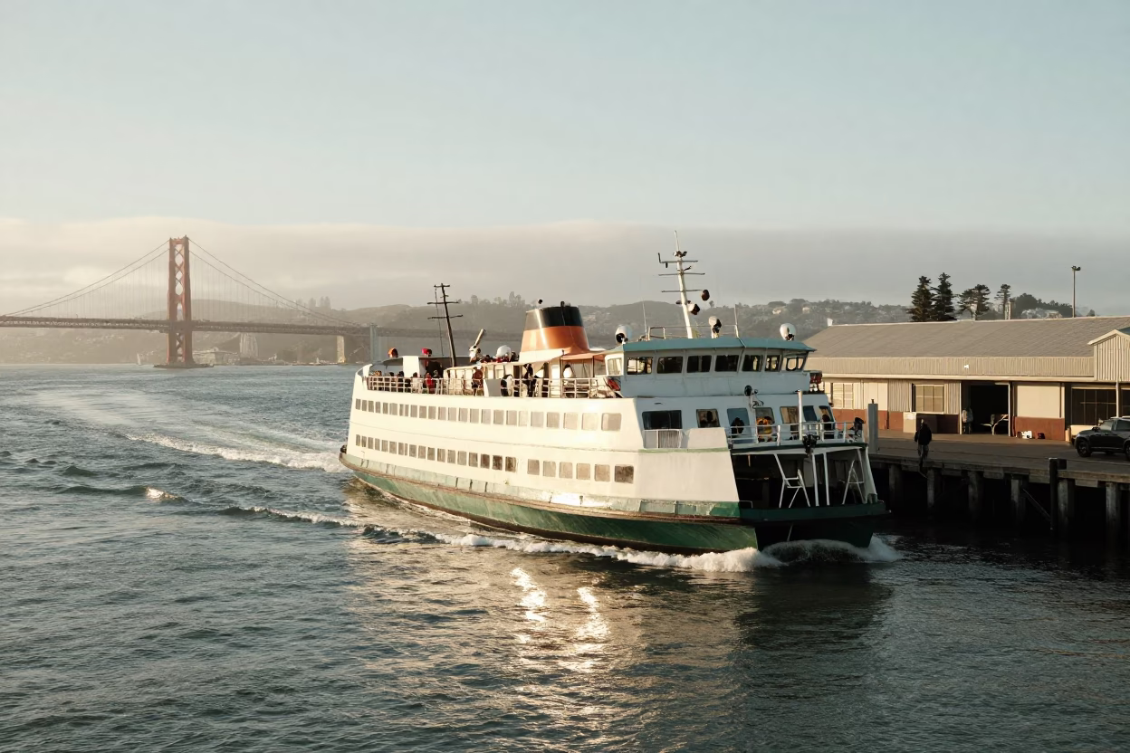 Departing Harbor in San Francisco at The Late Morning Light in in San Francisco, California, United States