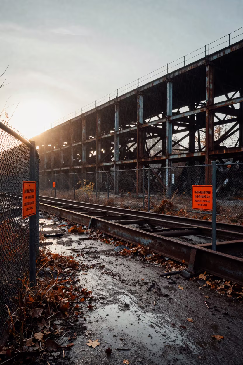 Derelict Asbestos Mine Kütahya Sunrise Steel in beside exposed structural steel near Kütahya