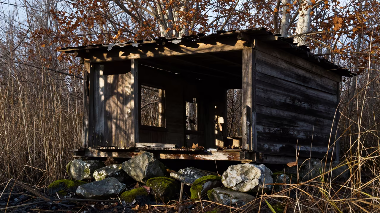Derelict Boathouse Rising from Marsh Reeds in near Almaty