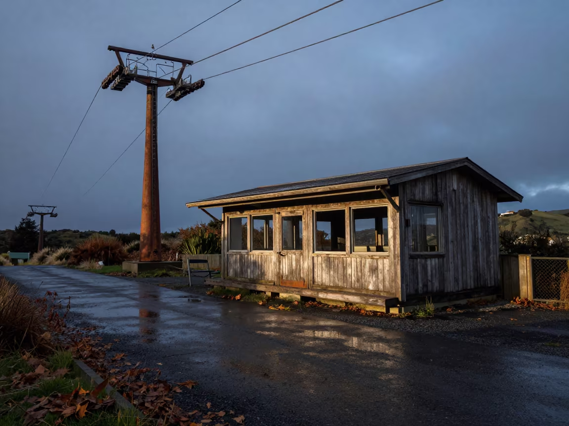 Derelict Cable Car Station New Zealand Dawn in along a switchback approach in New Zealand