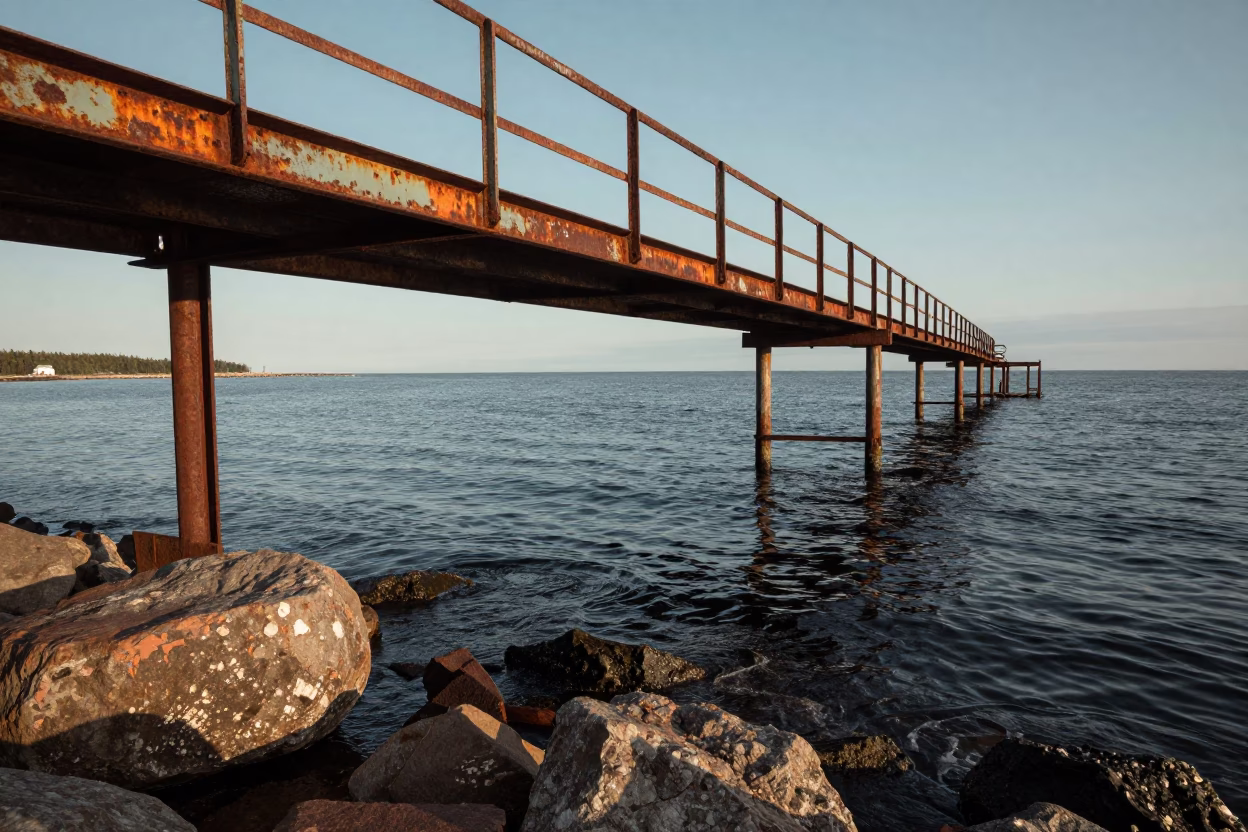Derelict Catwalk Over Black Water in in Prince Edward Island