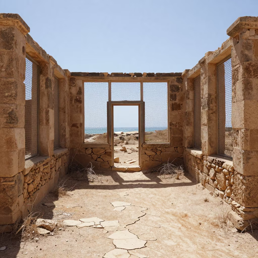Derelict Chicken Coop in Algerian Ruined Cloisters in among collapsed cloisters in Algeria