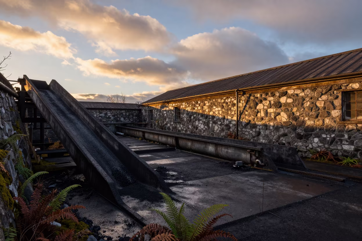 Derelict Coal Washery Inside Roofless Sapporo Hammam in inside a roofless hammam near Sapporo