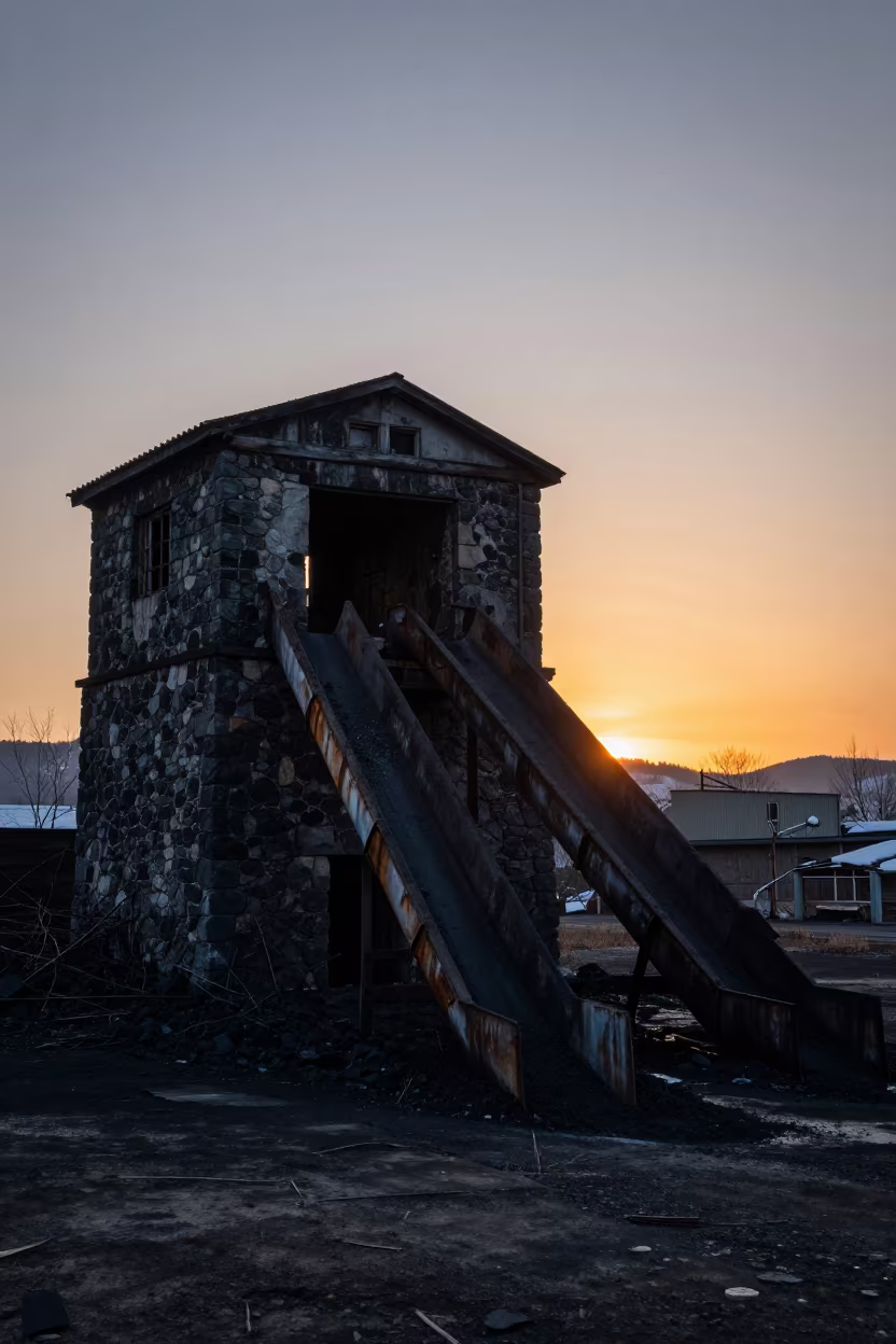 Derelict Coal Washery in Sapporo Hammam Ruin in inside a roofless hammam near Sapporo