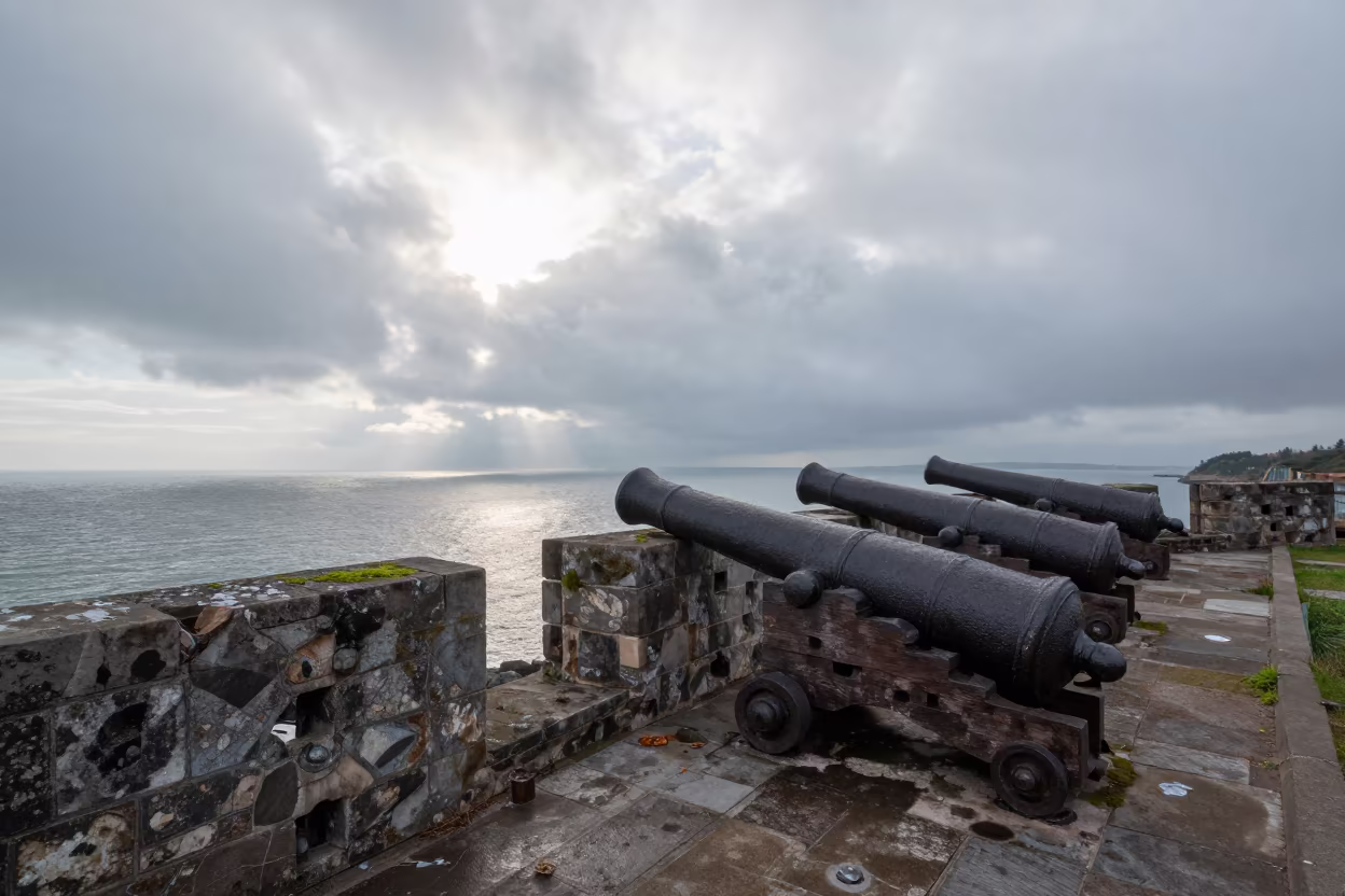 Derelict Coastal Fort Cannons Pointing Seaward Near Carrefour in near Carrefour