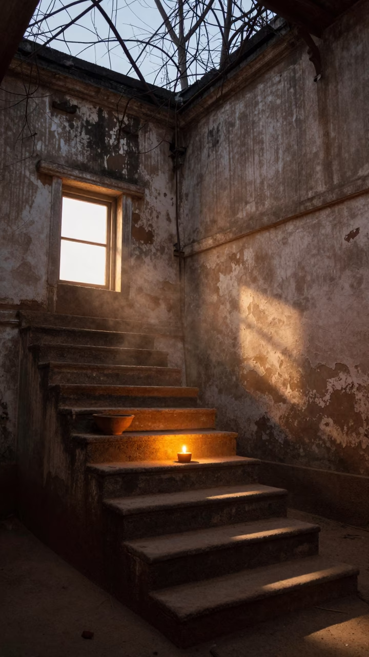 Derelict Hammam Staircase in Gampaha Evening Light in inside a roofless hammam near Gampaha
