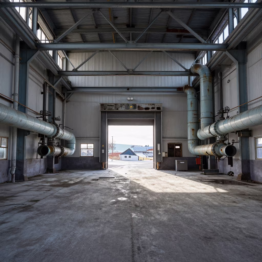 Derelict Ice Factory Ammonia Pipes Oslo Winter in at a loading dock near Oslo