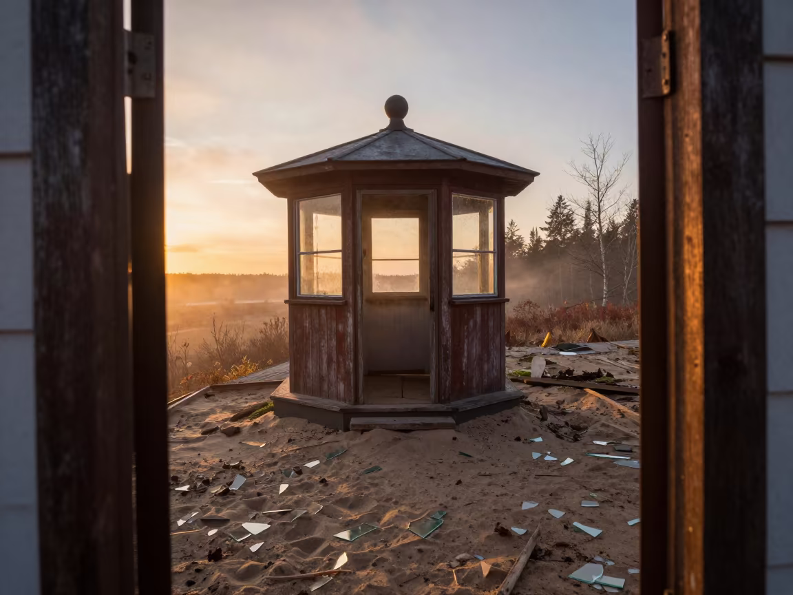 Derelict Lighthouse Keeper Room Sand Sunset Latvia in inside a roofless nave in Latvia