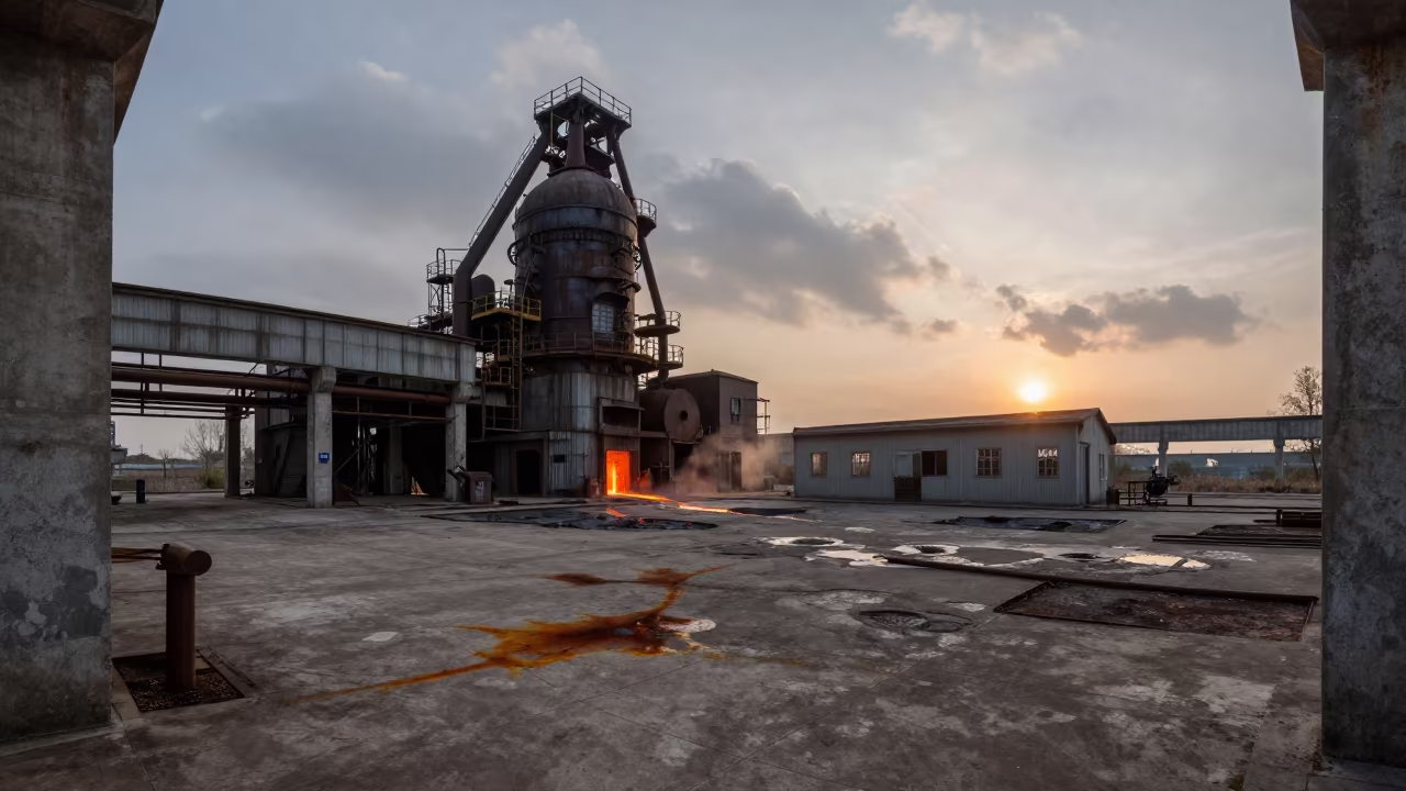 Derelict Match Factory Phosphorus Stains Sunset in beside a blast furnace near Hangzhou