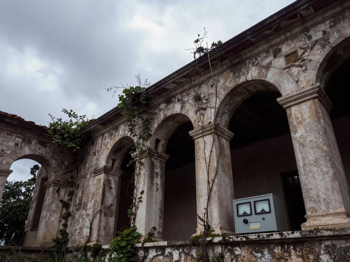 Derelict Radio Station Ruins in Tarija Cloisters in among collapsed cloisters near Tarija
