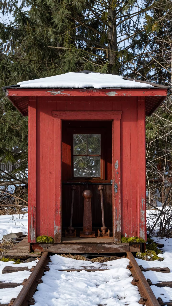 Derelict Railway Signal Box in Early Spring Thaw in near Vancouver