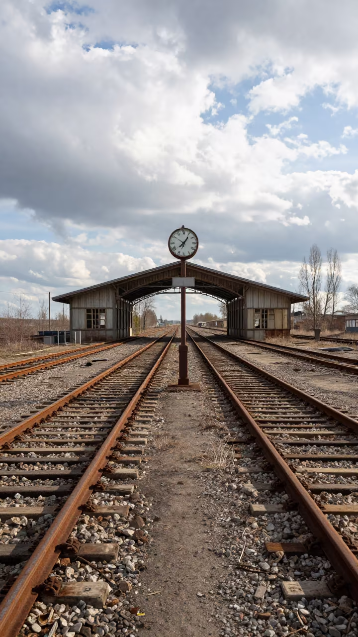 Derelict Saxony Train Station Rust and Broken Clocks in in Saxony