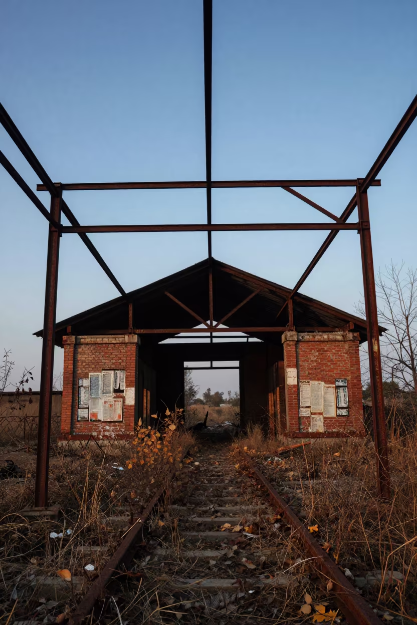 Derelict Station Canopy at Blue Hour Near Rangpur in inside a roofless nave near Rangpur