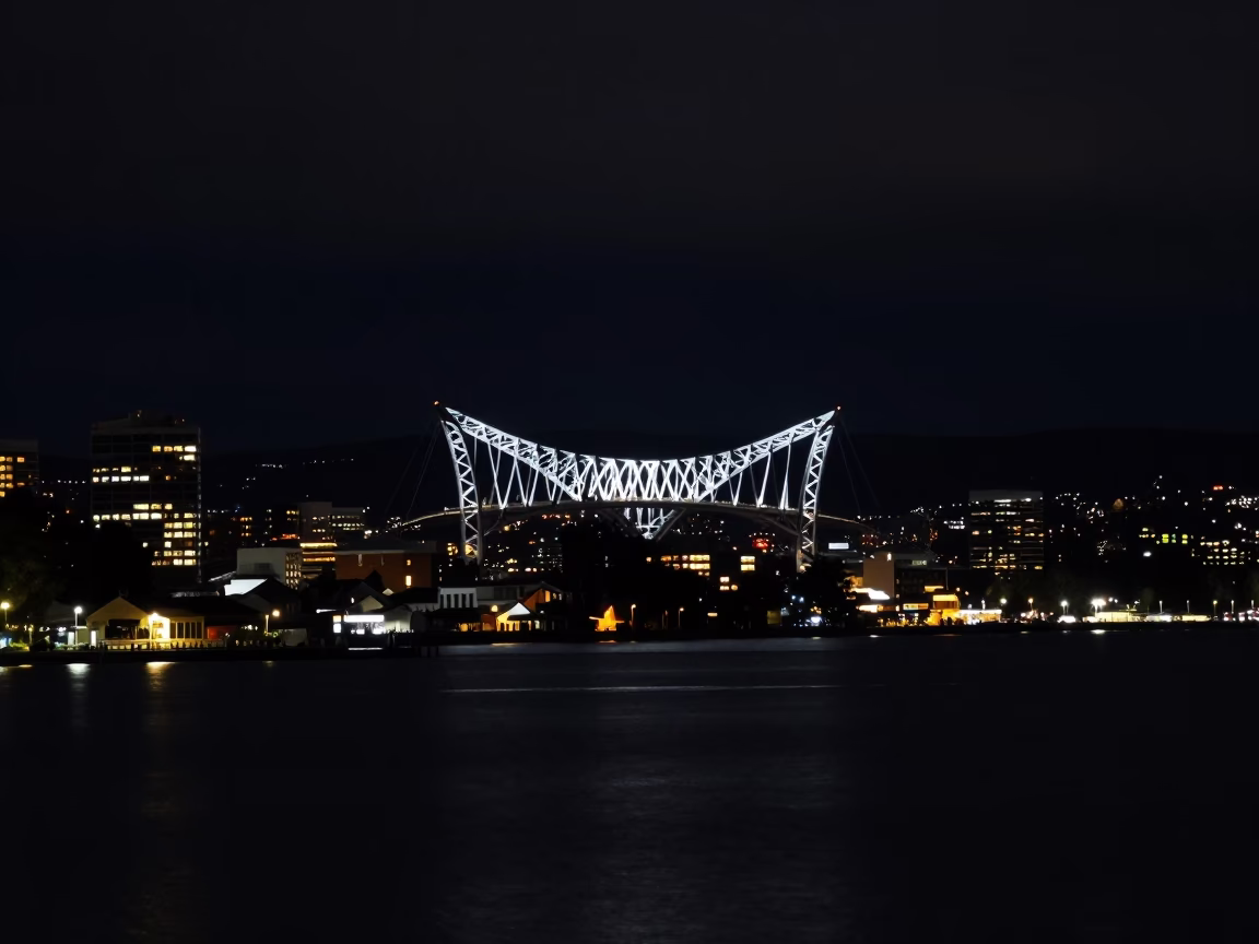 Derwent Estuary in Hobart at Deep In The Night Light in in Hobart, Tasmania, Australia