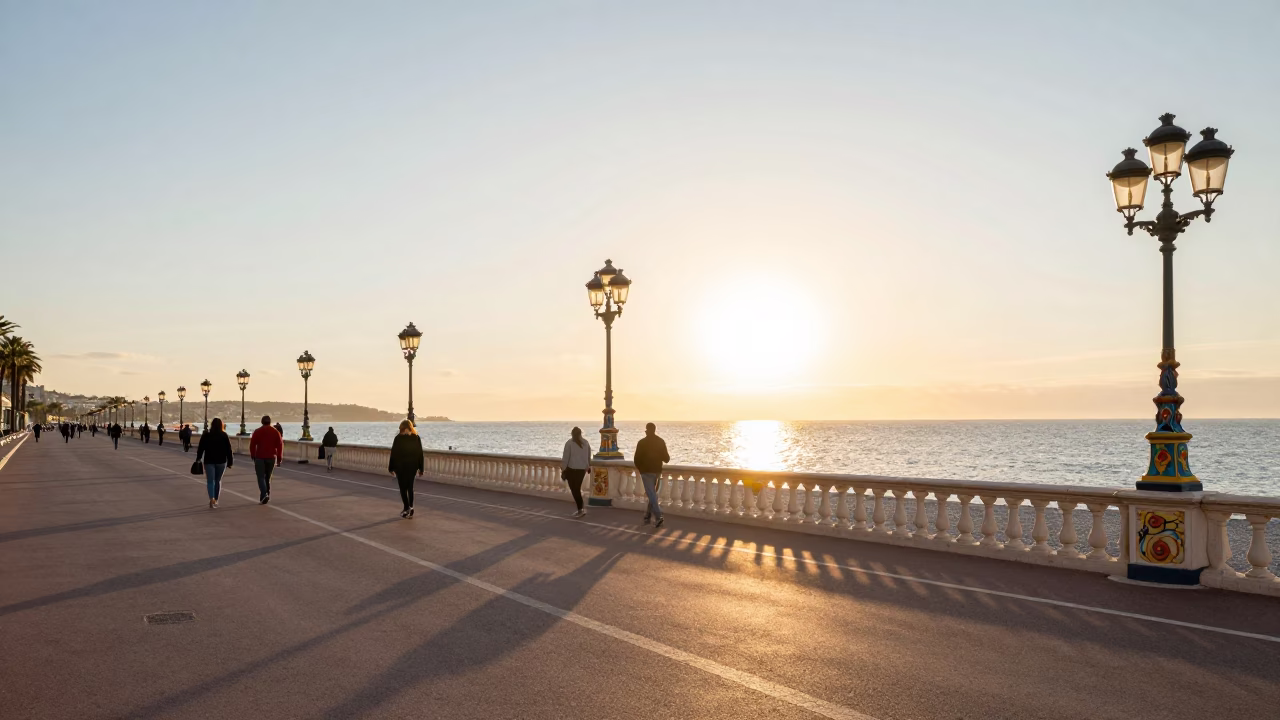 Des Anglais at As The Sun Drops Toward The Horizon in Nice in in Nice, France