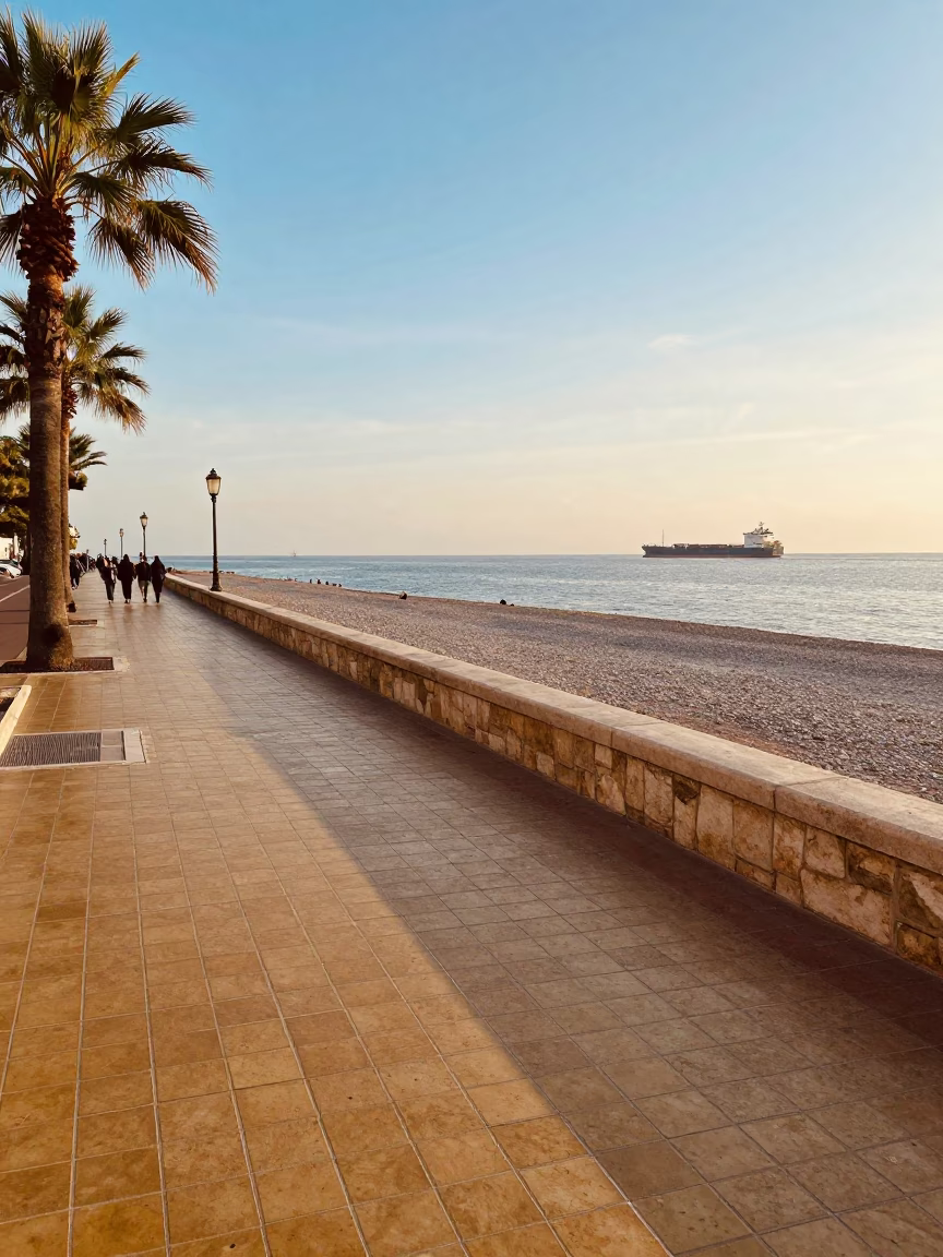 Des Anglais in Nice at As First Light Reaches The Scene in in Nice, France