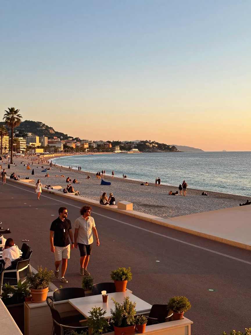 Des Anglais in Nice at Sunset Light in in Nice, France