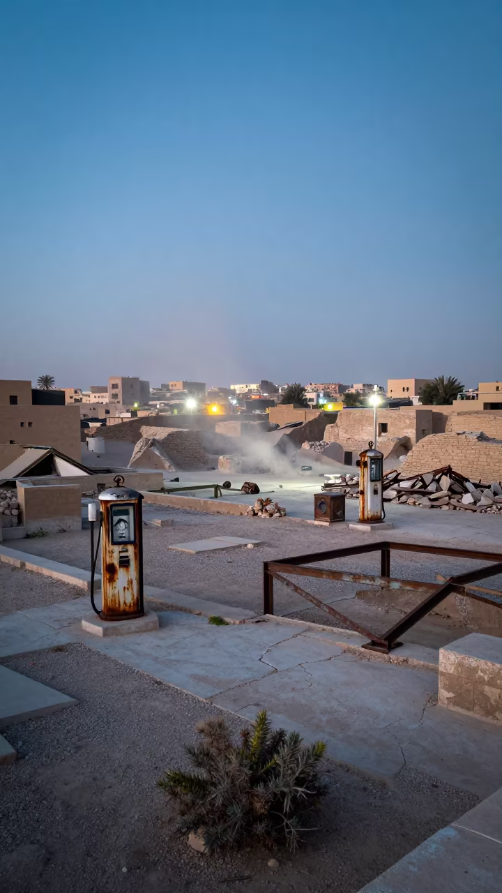 Desert Gas Pump Ruins Riyadh Hammam in inside a roofless hammam near Riyadh