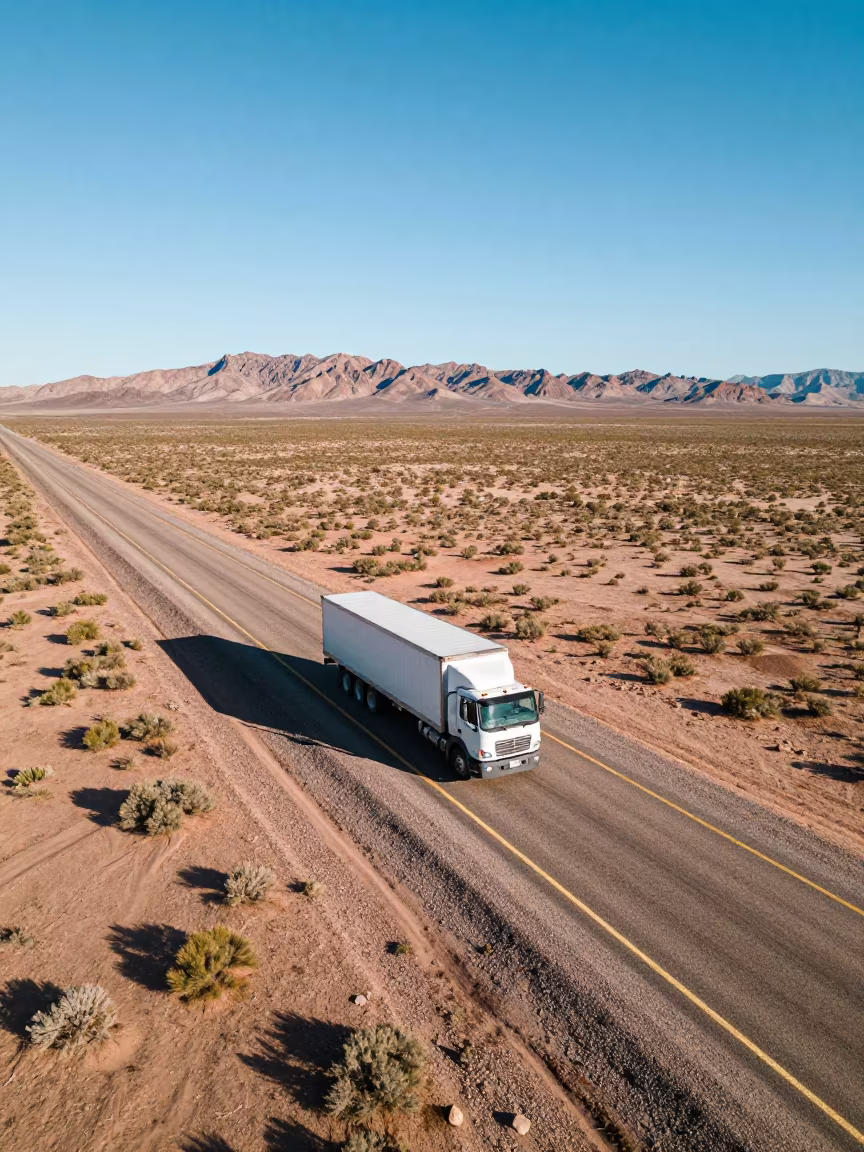 Desert Highway Truck Aerial View Nevada Midsummer in in Nevada