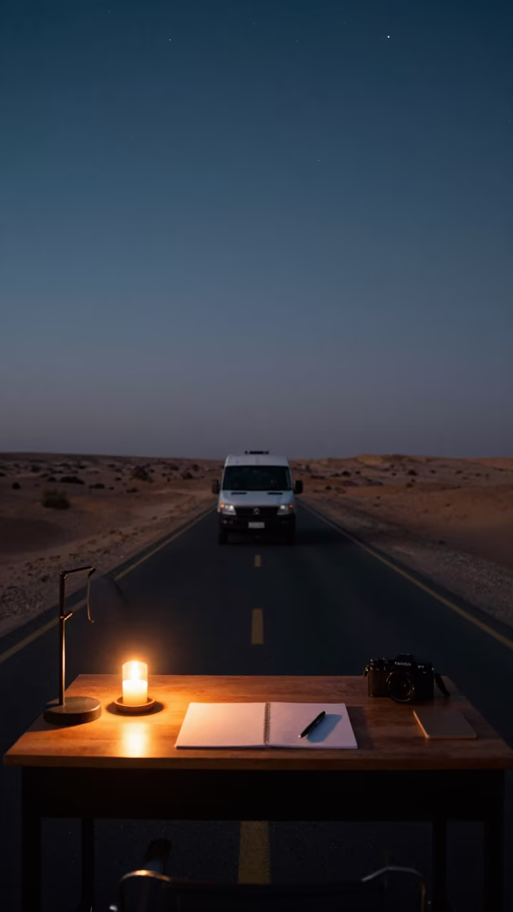 Desert Road Vanishing Under Starlight Candlelit in on a writing desk in Bur Dubai, Dubai