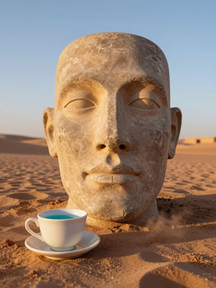 Desert Well Digger Golden Hour Portrait Surreal in near Marrakech