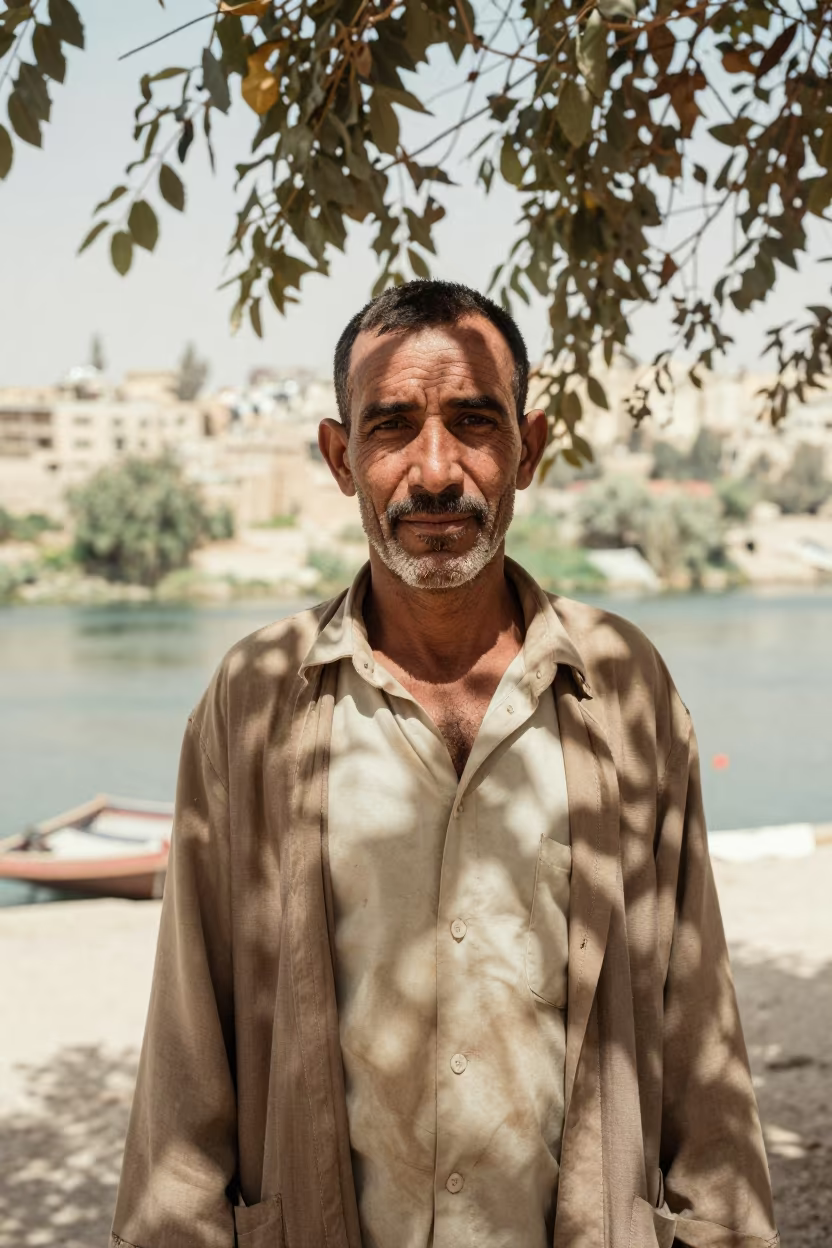 Desert Well Digger Portrait Amman in near a riverside landing in Amman