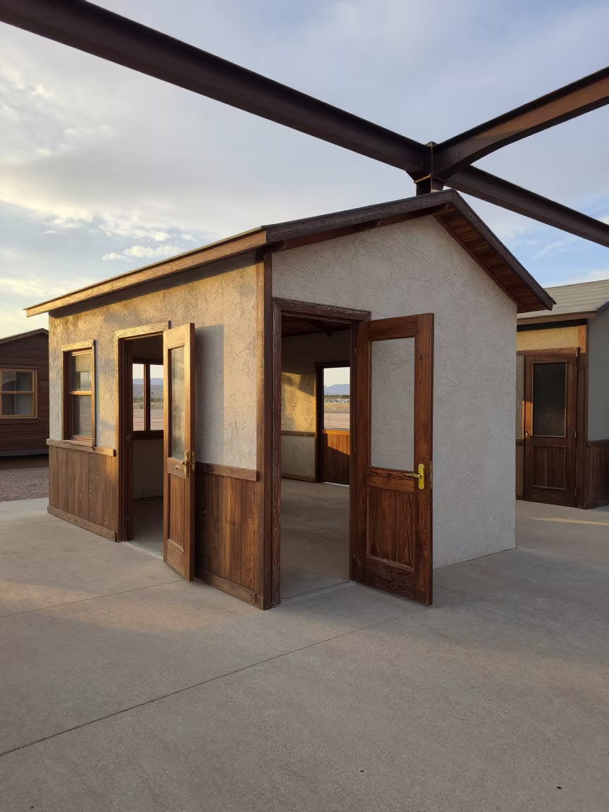 Deserted Village Doors Open in Restored Train Terminal in inside a restored train terminal near Reno