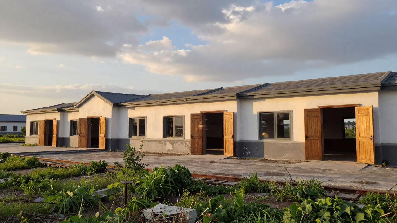 Deserted Village Doors Open in Shanghai Terminal in inside a restored train terminal near Shanghai