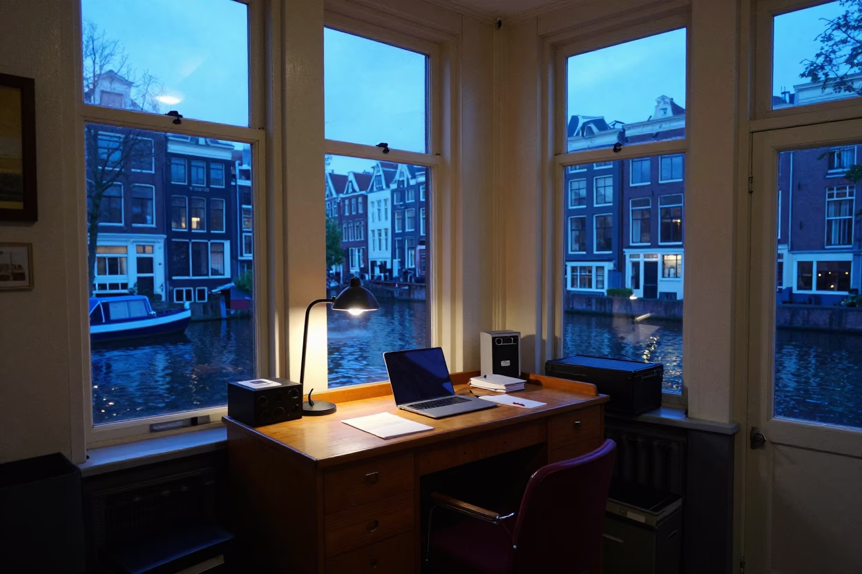 Desk 1970s in Amsterdam at Sunrise Light in in Amsterdam, Netherlands