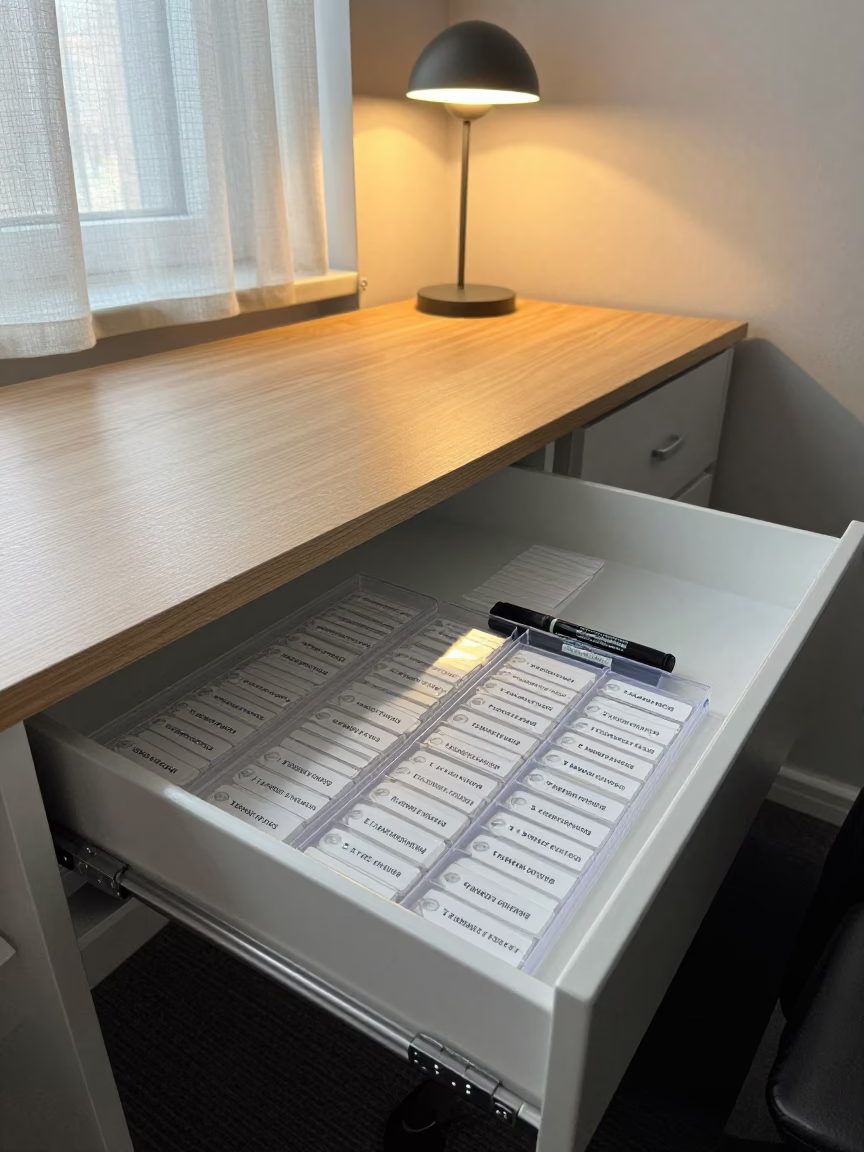 Desk Cable Label Kit Drawer in Tashkent Office in inside a coworking floor in Tashkent